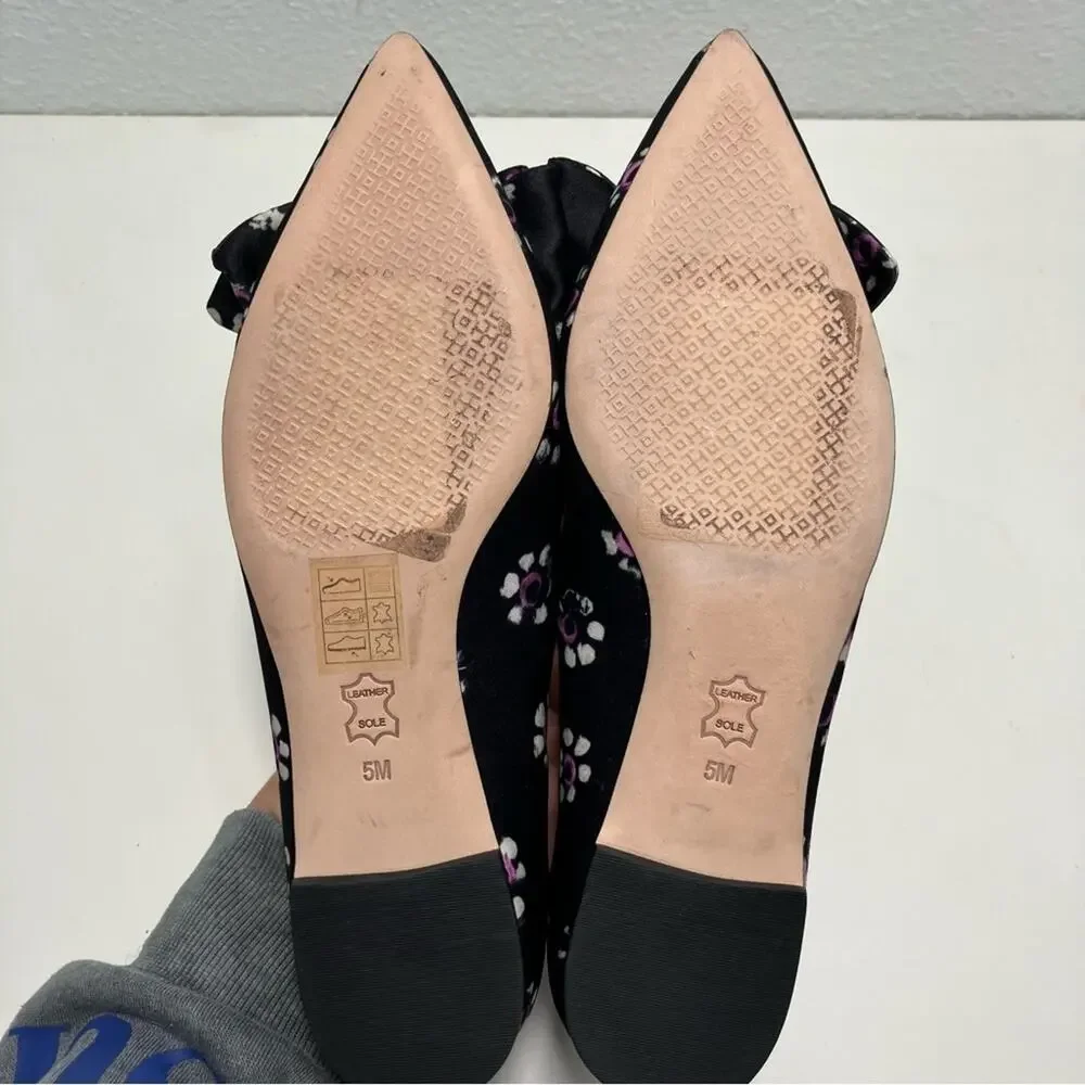 Tory‎ Burch Rosalind Black Floral Print Satin Ballet Flats size 5 slip on work